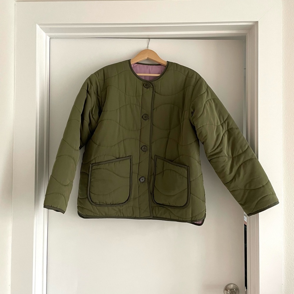 khaki reversible quilted jacket